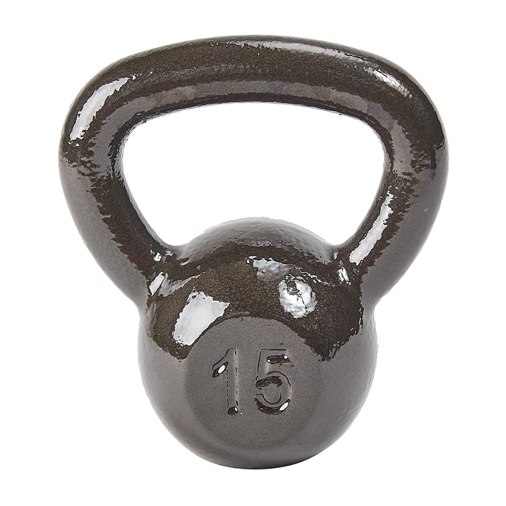 Signature Fitness All-Purpose Solid Cast Iron Kettlebell, 15 Pounds