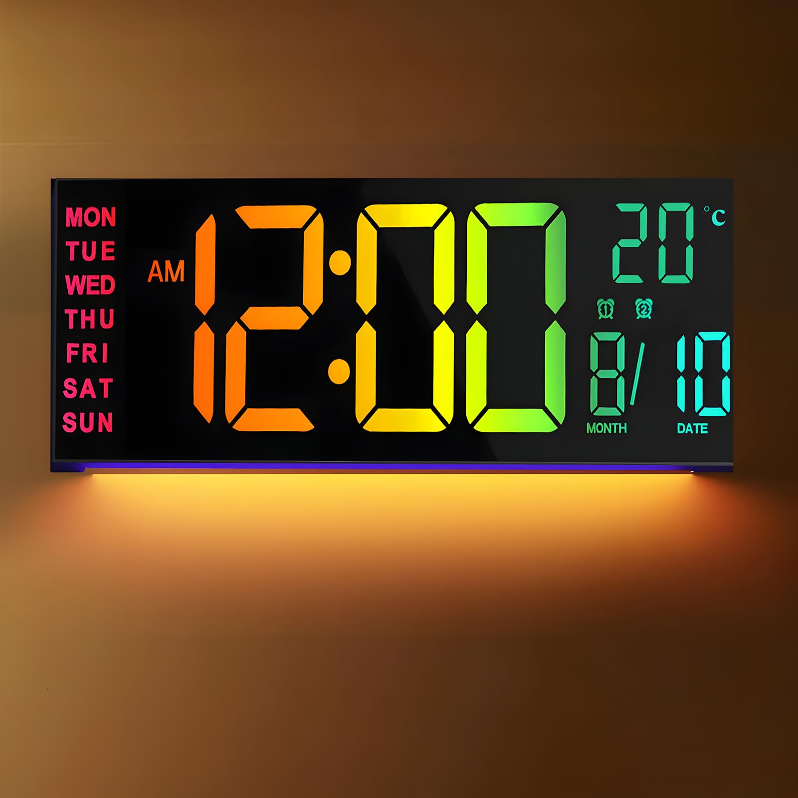 16 inch Large Digital Alarm Clock with Remote Control, Dual Alarm Clock with LED Screen Dispaly, 8 RGB Colors, Auto DST, Temperature for Living Room, Desk Decor, Mounted Wall Clock, Gift for Elderly-image-6