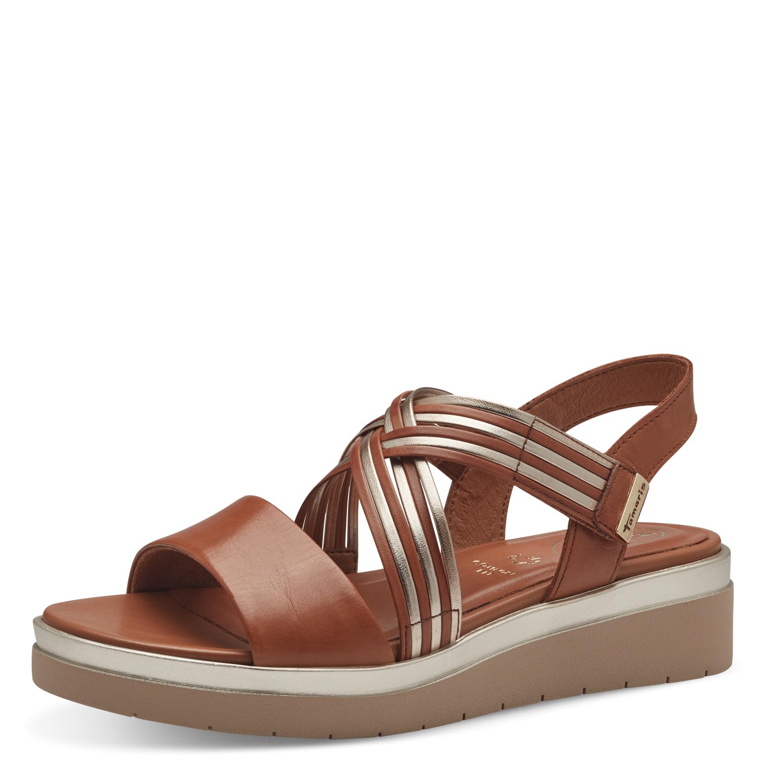 Tamaris Comfort Women’s Flat Leather Sandals with Velcro, Nut Glam, 6,5 UK