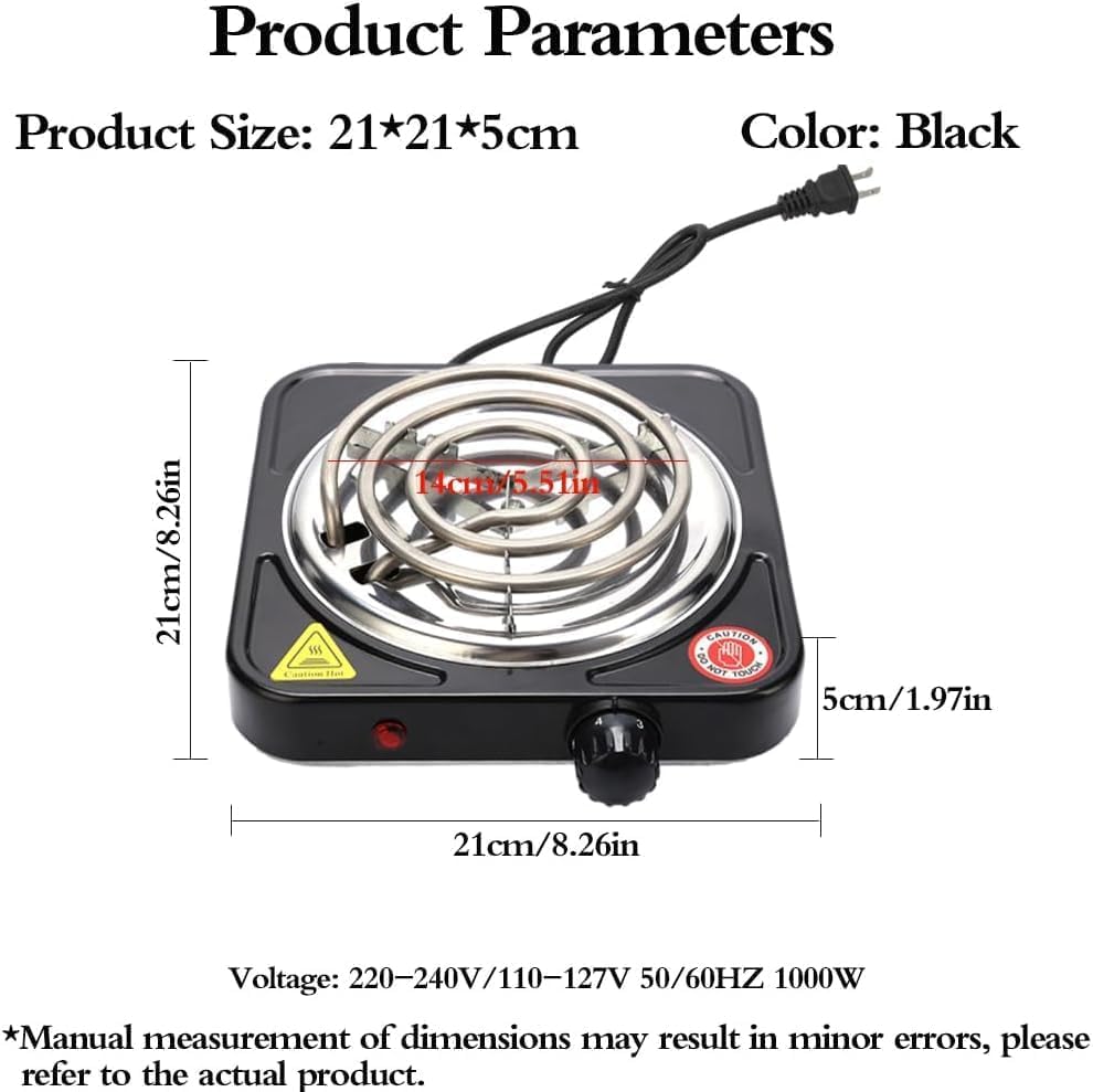 Image of Portable Electric Hot Plate 1000W Single Burner for Cooking | Stainless Steel Heating Coil | Adjustable Temperature Control | Countertop Stove | Fast Heating for Home, Office, Hostel & Travel