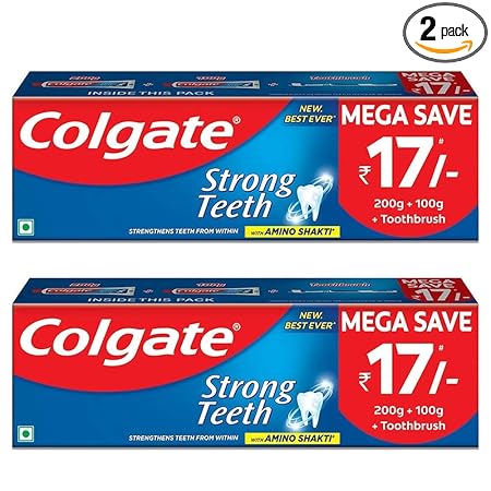 Colgate Strong Teeth Cavity Protection Toothpaste with Amino Shakti - 300g with Free Toothbrush, Indias No.1 Toothpaste