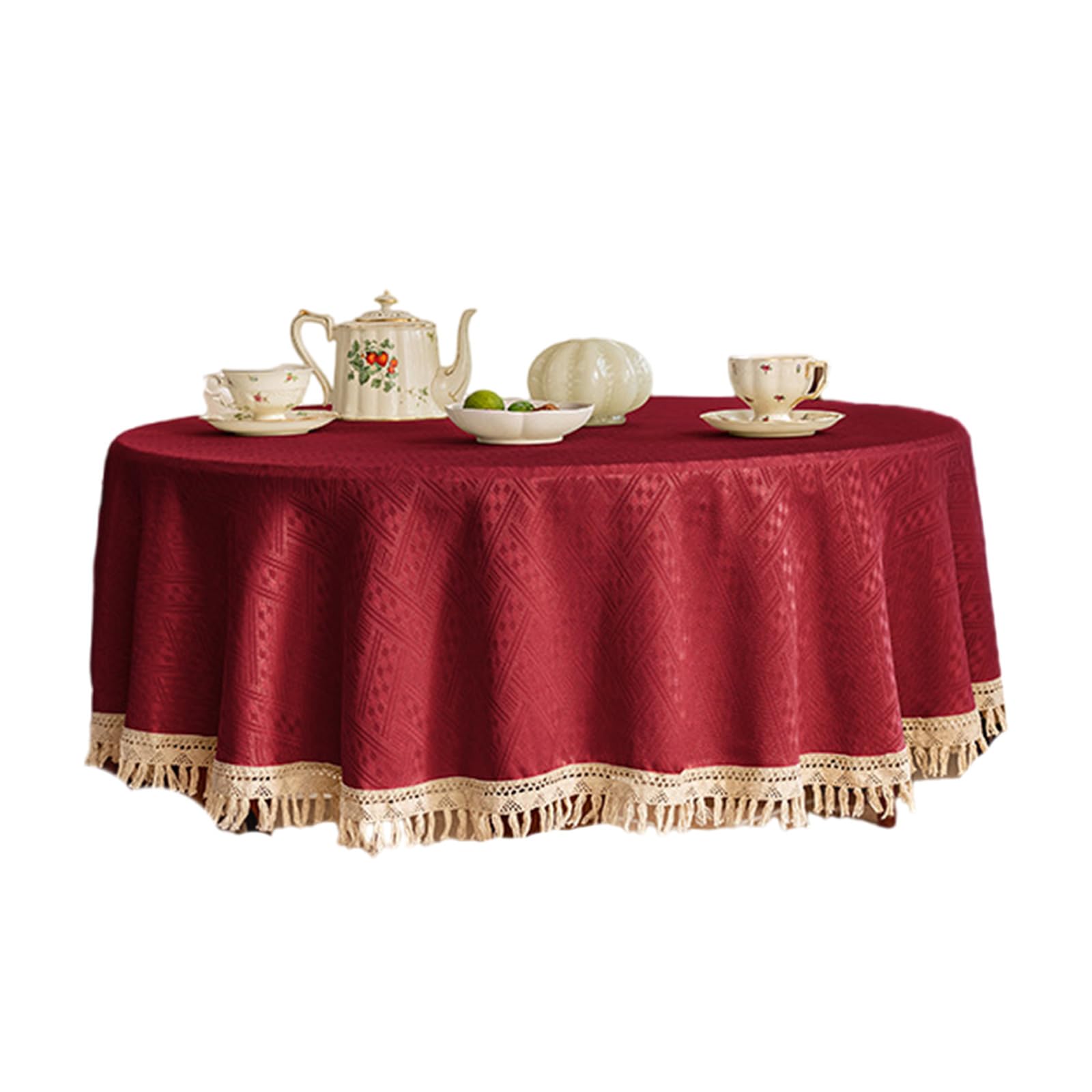 Tsophreniq Tablecloth with Fringe, Spillproof Polyester Dining Cover for Family Gatherings Spill Wipe Polyester