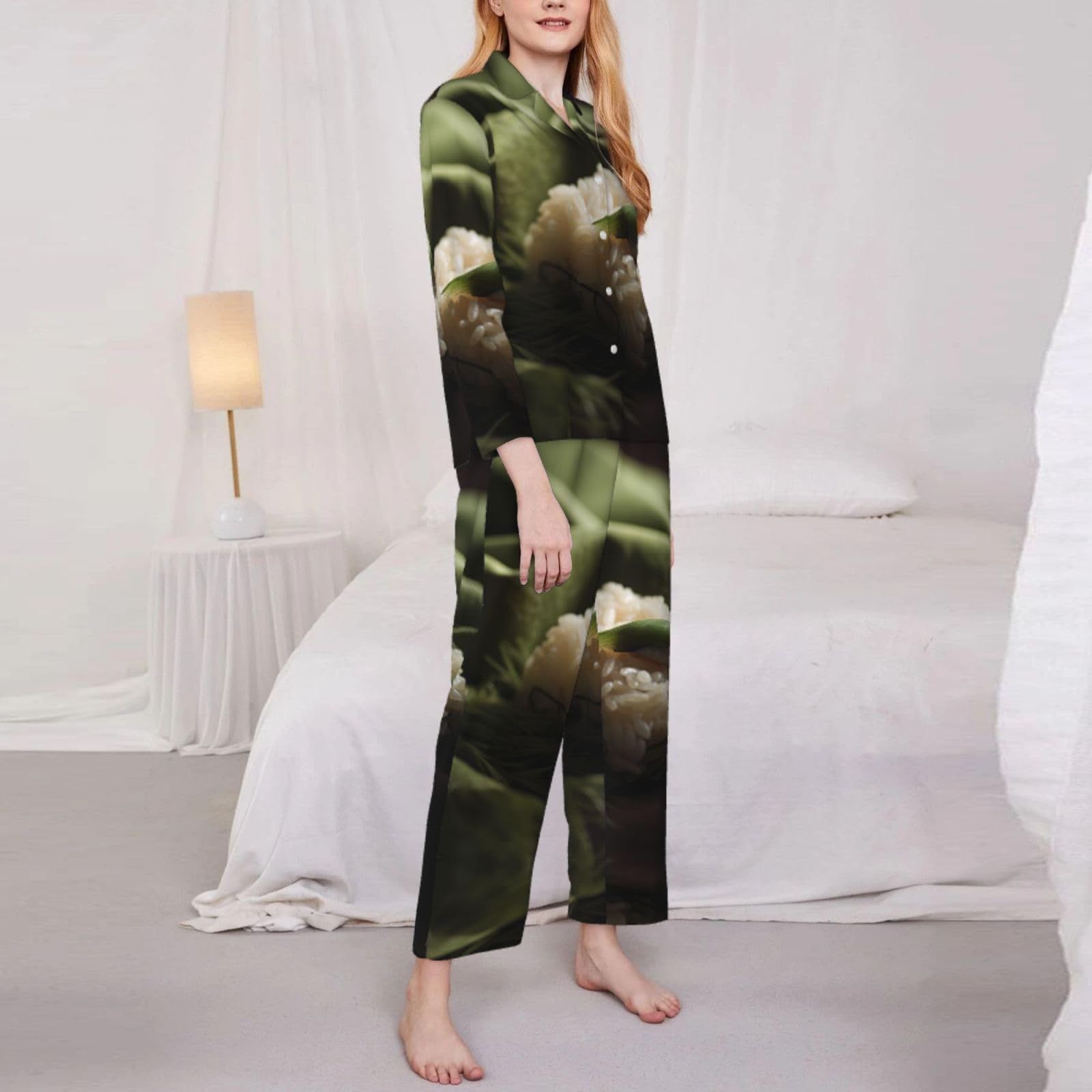 Śpioszki z nadrukiem sushi damska piżama z długim rękawem, zestaw piżamy z długim rękawem (S-XL)