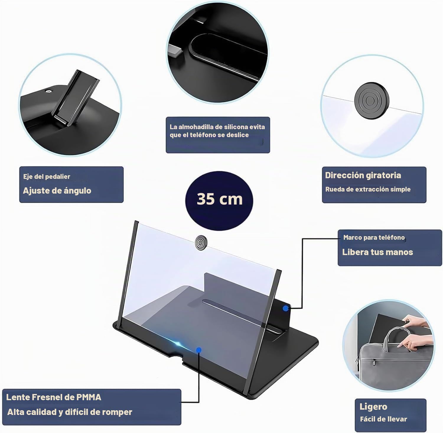 Amplificador de Pantalla para Movil, 14 Pulgadas HD Lupa para Móvil, 3D Pantalla Aumento movil para Ver Películas y Videos, Lupa Pantalla Plegable para Todos los Smartphones