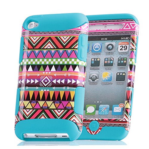 Pandamimi ULAK 3-Piece Hybrid High Impact Case Tribal pattern Blue Silicone For Apple iPod Touch Generation 4 with Free Stylus