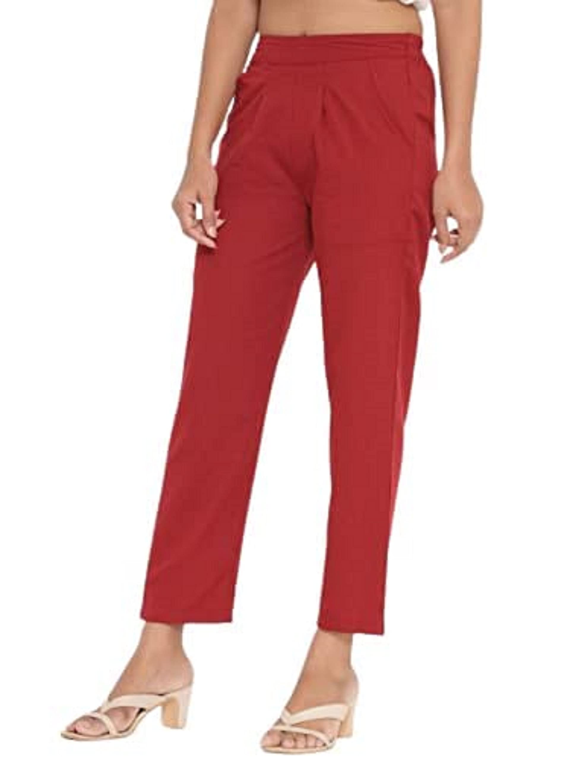 Womens Straight Casual Cotton Pant Slim Fit Trouser Solid Pant for Women Girls Trouser with Two Side Pockets