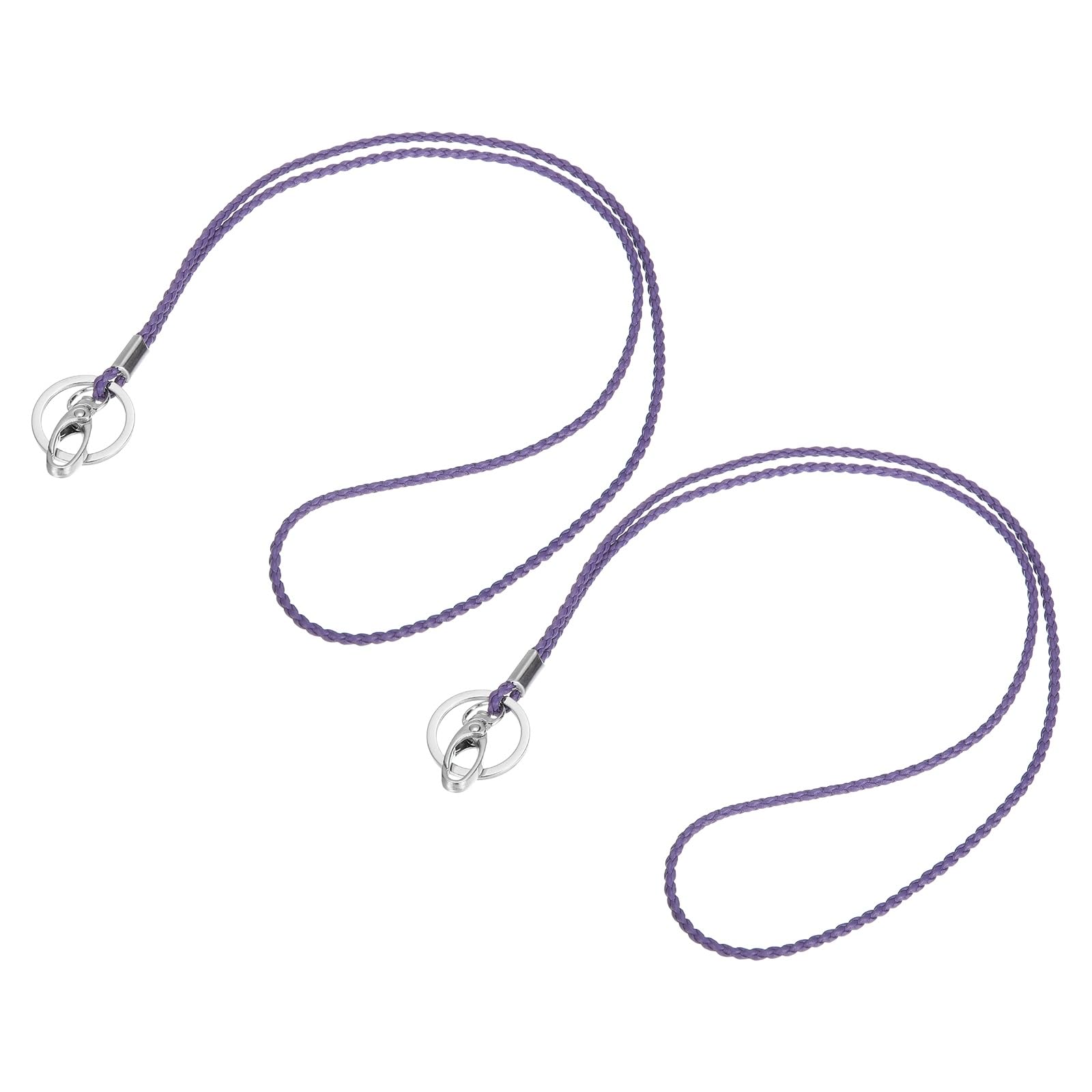 PATIKIL Office Leather Lanyards 19 Inch, 2 Pcs Key Braided Lanyard Neck Necklace Strap Work Card Holder with Clasp/Ring for Keys ID Badges Name Tag USB Flash Drive, Purple
