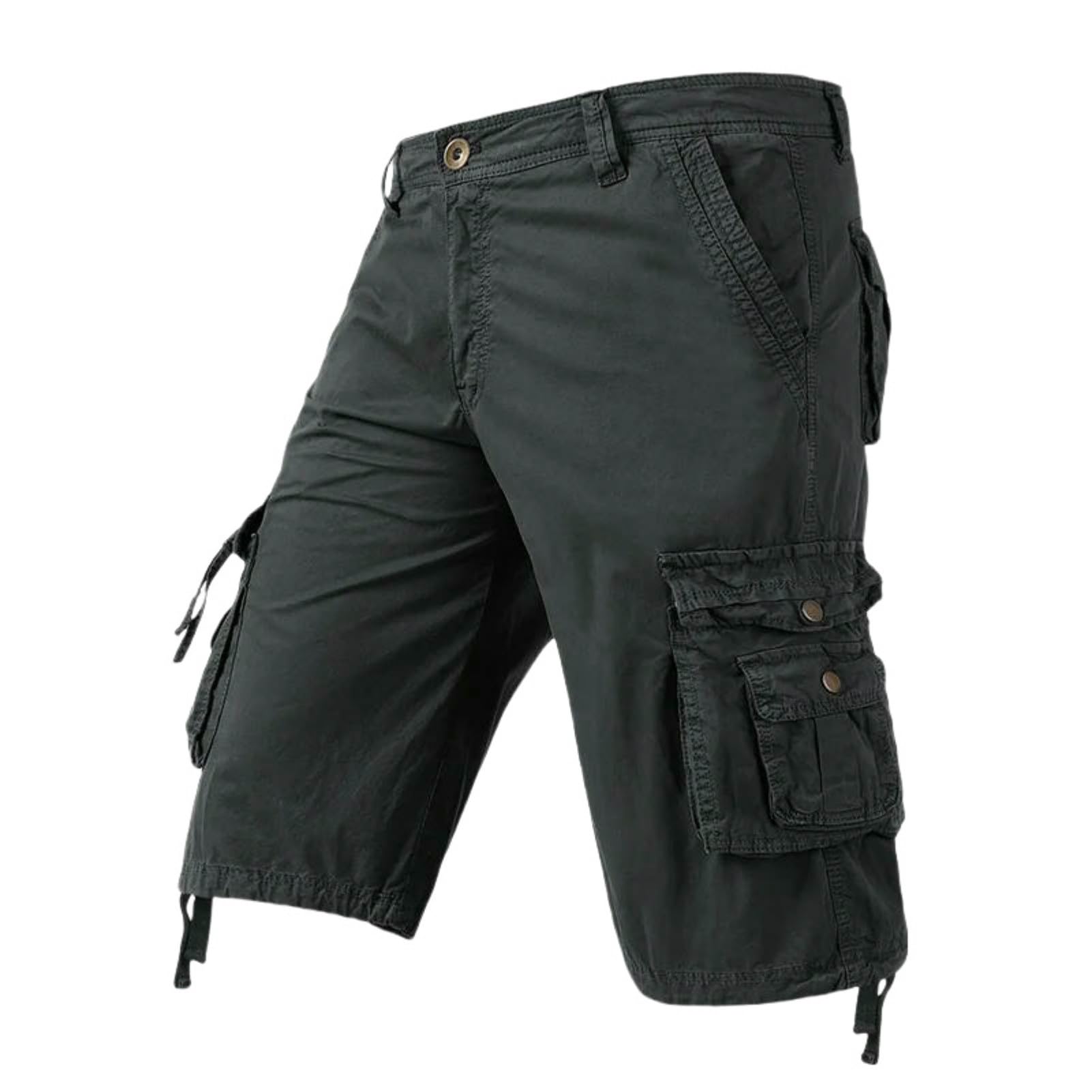 Short cargo d'été homme coton multipoche bermuda décontracté uni USTZFTBCL - 7