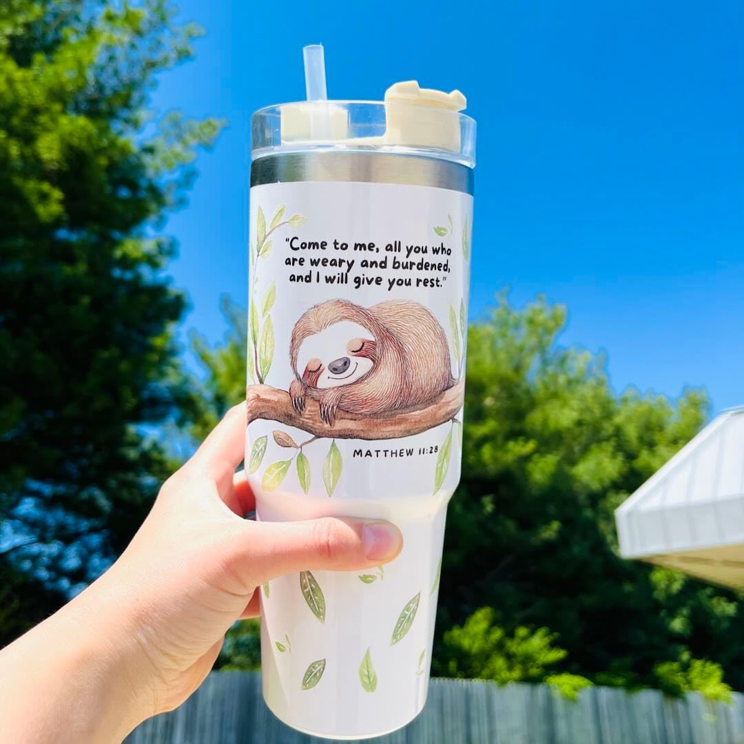 Christian Tumbler with Bible Verse & Sloth – 40 oz Insulated Water Bottle with Straw & Lid, Gifts for Women Christian Tumbler with Bible Verse & Sloth – 40 oz Insulated Water Bottle with Straw & Lid, Gifts for Women