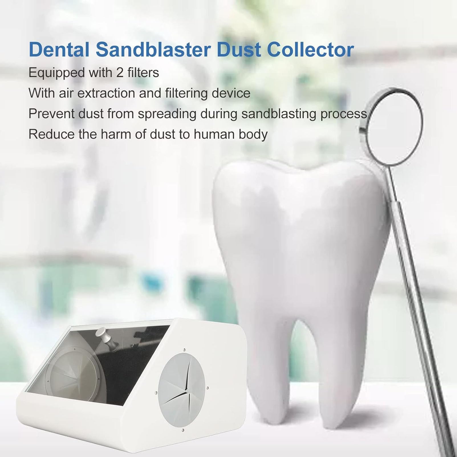 FAXIOAWA Caja de extracción de Polvo con Deflector de Vidrio Templado para Aplicaciones dentales, colector de vacío eficiente con filtros duales e iluminación led
