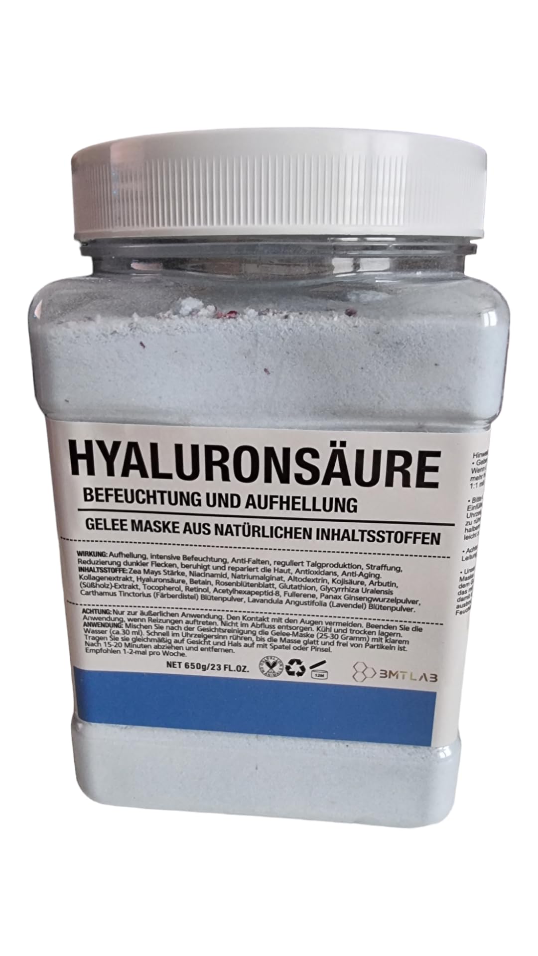 Gelee Maske Gesichtsmaske Hyaluronsäure Hautpflege Feuchtigkeitsspendend Antioxidans Anti-Aging für alle Hauttypen Beauty Jelly Mask Peel Off BMTLAB 650 Gramm