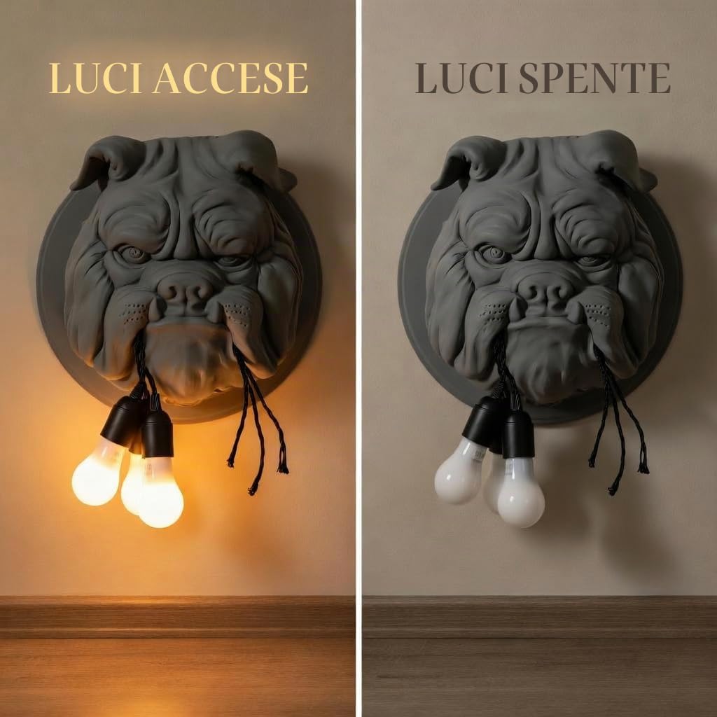 Applique da parete Bulldog francese E26 Applique in resina Bulldog Lanterna da parete creativa Illuminazione a parete a forma di testa di animale per studio Sala da pranzo Bar (Colore: Nero)