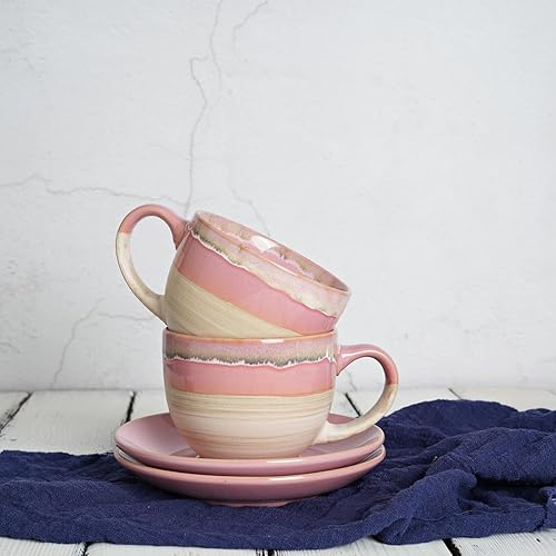 Miniatura 6 de Bosmarlin Juego de 2 tazas y platillo de cerámica para capuchino, 10 onzas, tazas de café para café con leche, expreso, té, lavavajillas y