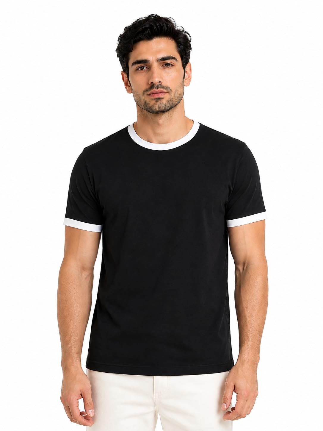 Premium Unisex Vintage Ringer T-Shirt for Men & Women | 100% Cotton Round Neck Half Sleeve Regular Fit Contrast Collar Casual Tee-picture-38