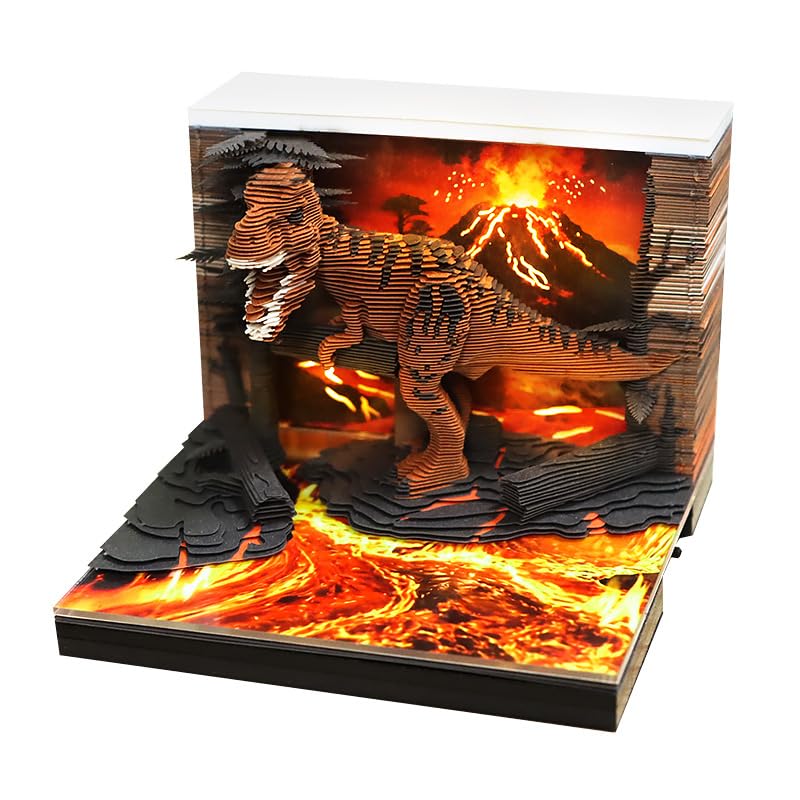 Time Piece Calendar, 2027 Desk Calendar with LED Light, Tear-off Paper Carving Art Memo Pad, Unique Gift for Christmas Housewarming Desktop Decoration