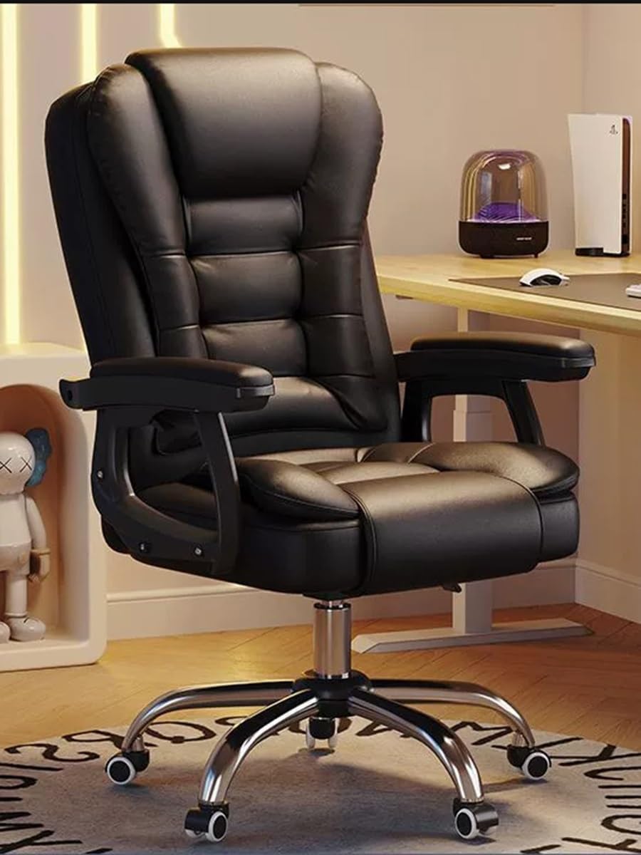 HTTGDGDH Adjustable Pu Leather Swivel Office Chair Ergonomic Gaming & Executive Chair For Home & Office Stylish Black Design Comfortable & Versatile Furniture,Black