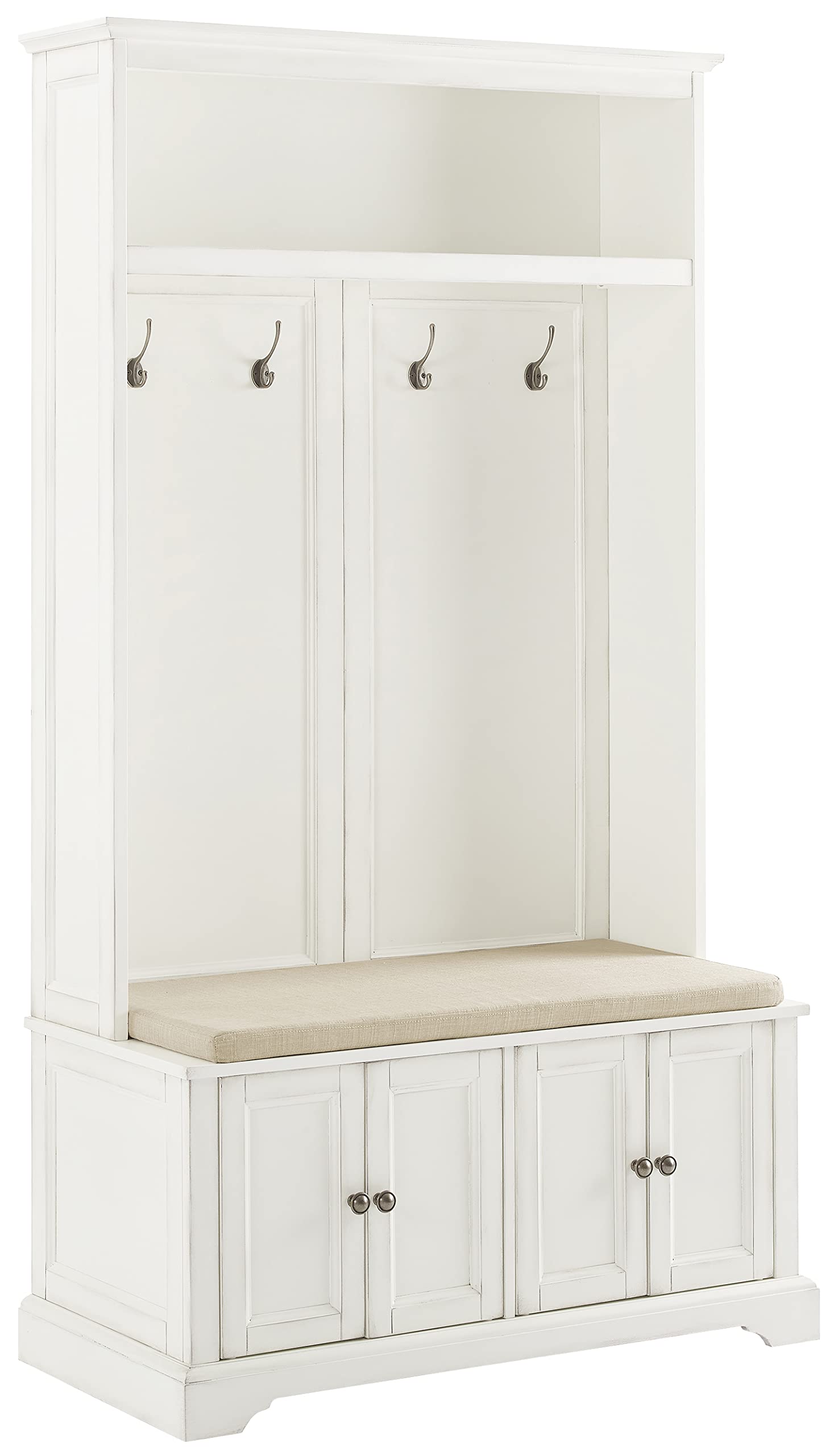 Crosley Holbrook Hall Tree with Shoe Rack, Distressed White