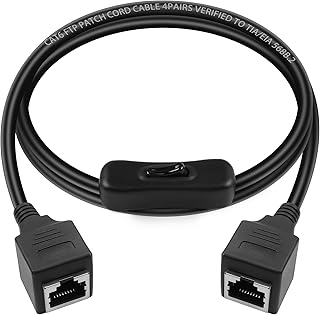 GELRHONR RJ45 Coupler Cable with On/Off Switch，CAT6 Ethernet Female to Female with 304 Switch, in Line Coupler for Cat6/Cat5e/Cat5 Ethernet Cable 3.3Ft (F/F)