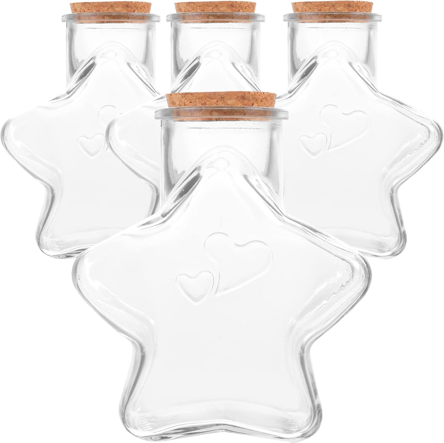 Zerodeko 4pcs Glass Spell Jars Cork Stoppers Pentagram Shape Decorative Bottles for Wishes Crafts Home and Wedding