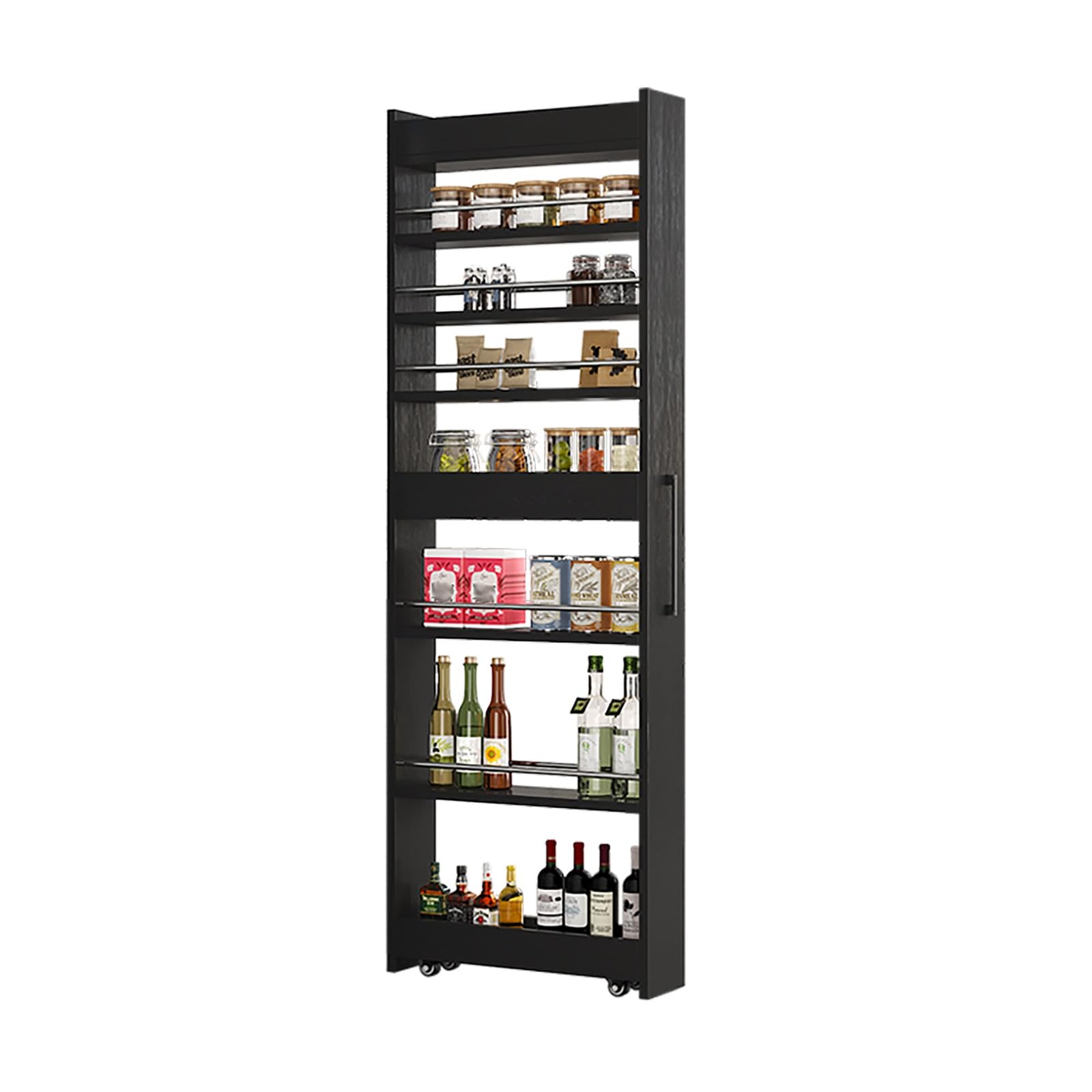 Carrito de cocina delgado con ruedas, estante extraíble para especias, organizador de almacenamiento rodante que ahorra espacio, metal y madera para espacios pequeños, perfecto para despensa o comedor