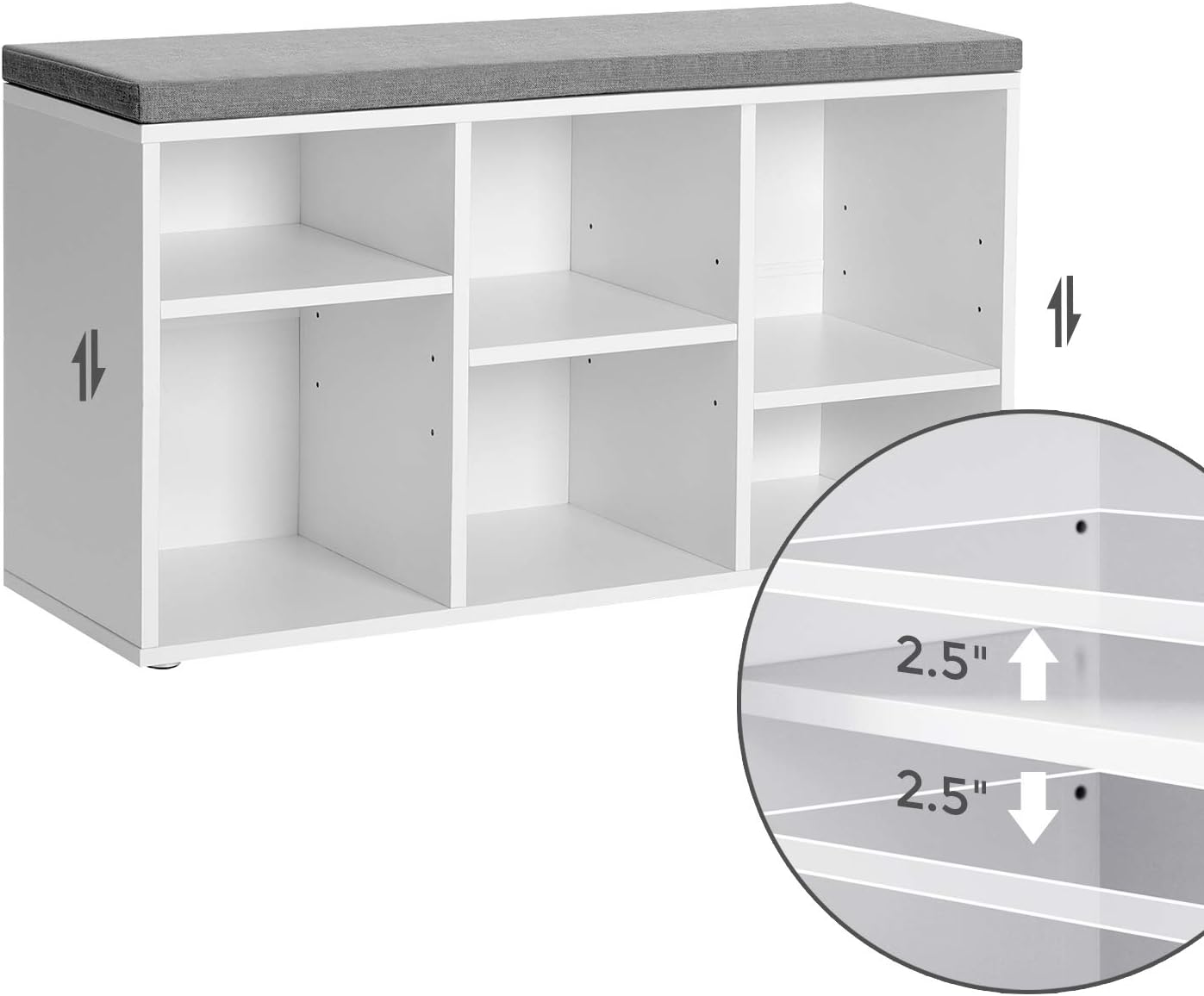 Free Shipping 🛒 VASAGLE Bench, Shoe Storage Organizer with 6 Compartments and 3 Adjustable Shelves, Cushioned Seat, Compact and Narrow, White + Grey Top Rated VASAGLE Bench, Shoe Storage Organizer with 6 Compartments and 3 Adjustable Shelves, Cushioned Seat, Compact and Narrow, White + Grey