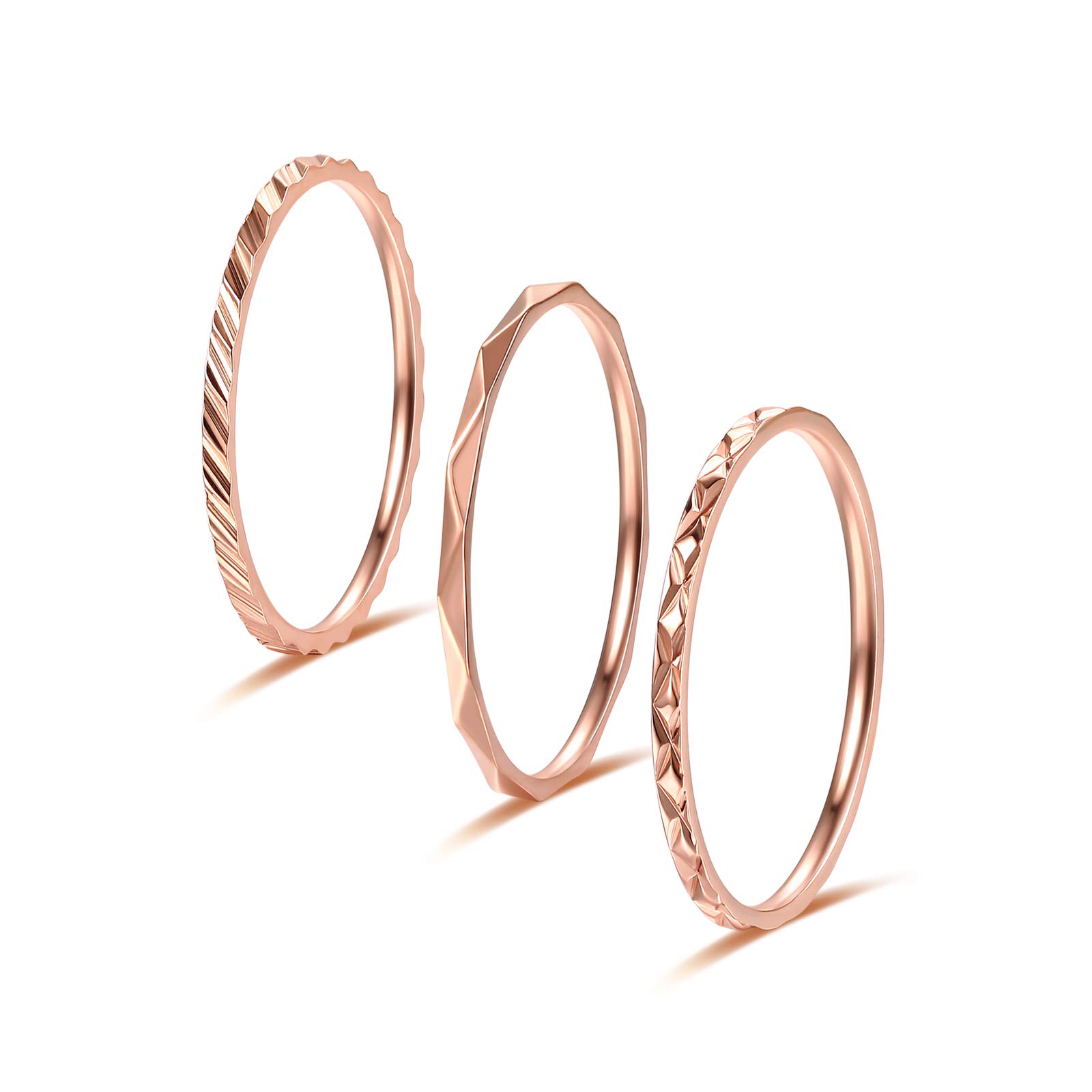 KAZITSAN 1mm 3pc Women Men Stainless Steel Rings fashion Plain Band Knuckle Stacking Midi Rings Silver/Rose Gold Wedding Band Comfort Fit