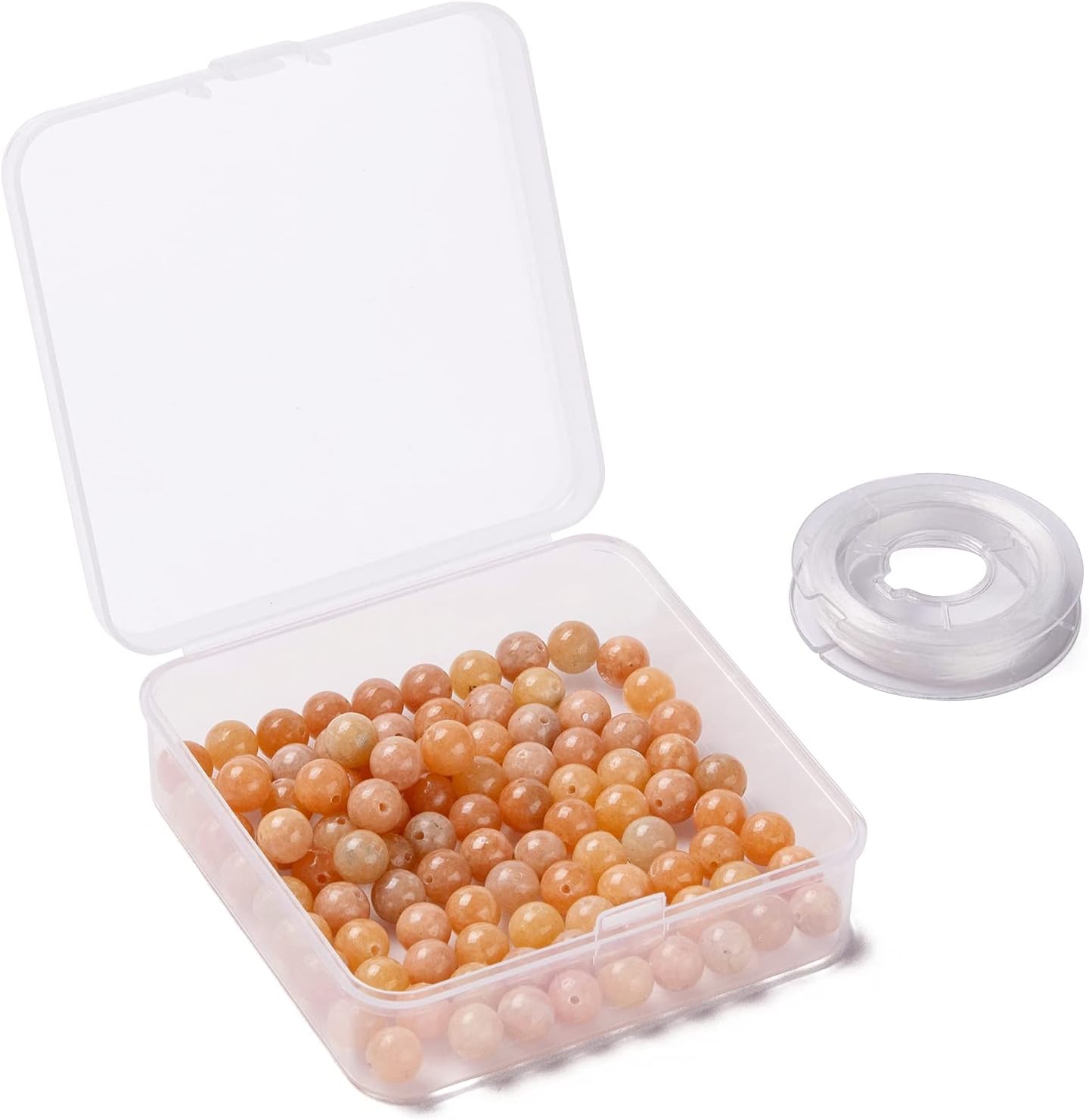 BEEFLYING 100 Pcs 8mm Natural Peach Calcite Stone Beads Round Gemstone Loose Beads with Elastic Crystal Thread for Women Bracelets Necklace Jewelry Making