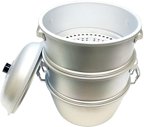 TrueCraftware Juego de vaporizador de aluminio de 3 niveles de 15 x 20-14 pulgadas, tamaño de agujero de 38 pulgadas, olla de vapor para cocinar