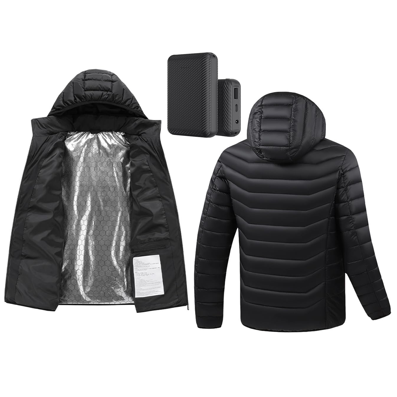 Kevis Men Jacket Heated Coat Electric Heating Vest 21 Areas Universal Outdoor Warm Thermal Parka Jackets, 1 Clothes+2 Batteries (XX-Large)