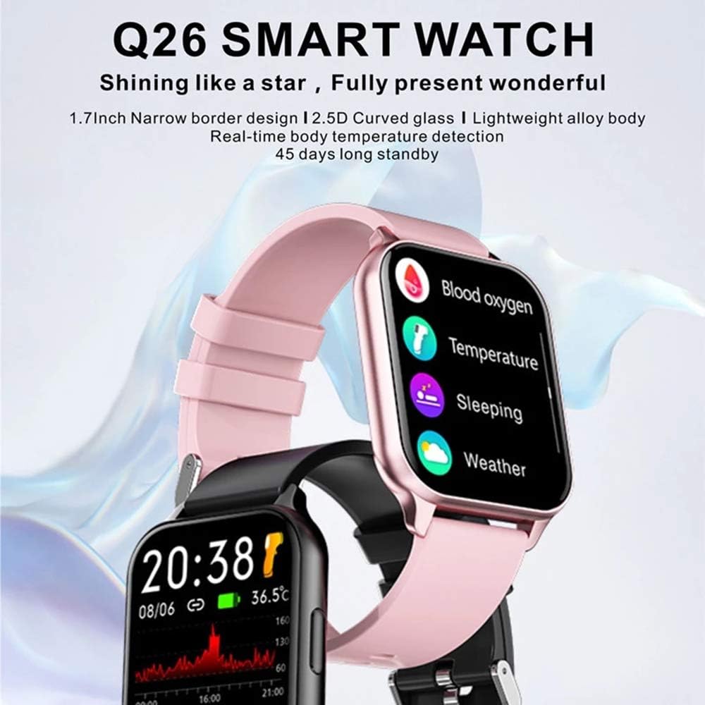 LHL Smart Watch, smartwatch di Nuovo Uomo e Donna da Donna 1.7 Pollici, Temperatura corporea Sfigmomanometro del Cuore della frequenza cardiaca Q26 Orologio Digitale per Android iOS,A LHL Smart Watch, smartwatch di Nuovo Uomo e Donna da Donna 1.7 Pollici, Temperatura corporea Sfigmomanometro del Cuore della frequenza cardiaca Q26 Orologio Digitale per Android iOS,A