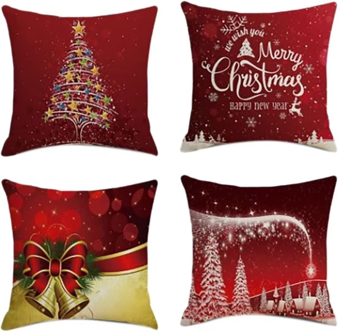 Housse de coussin Noël 40x40 lot de 4 taies en lin pour rénover un canapé usé facilement