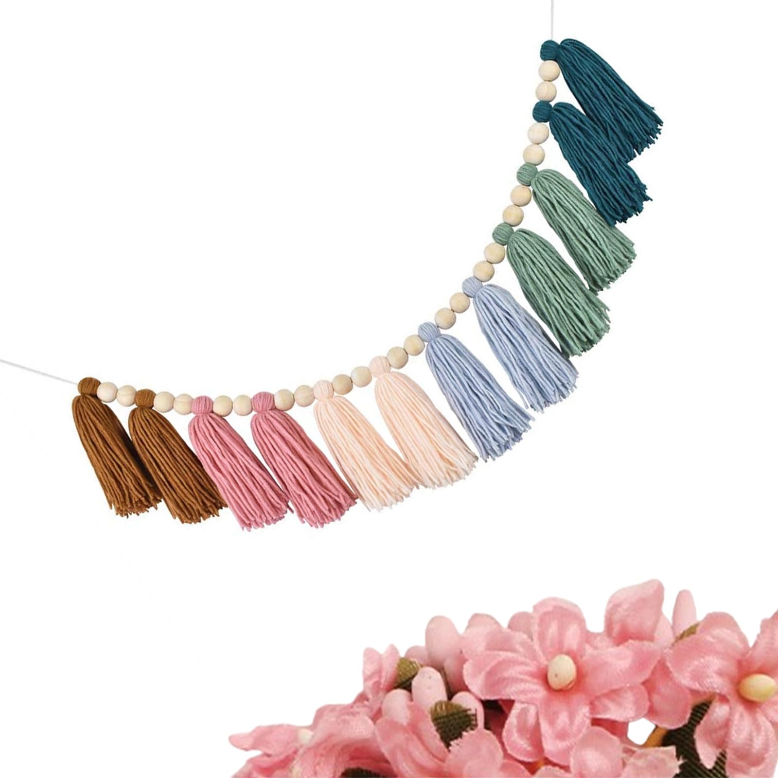 Tassel Garland with Wood Beads - Tassel decorations for children's bedrooms, nurseries, parties, festivals, and classroom decoration