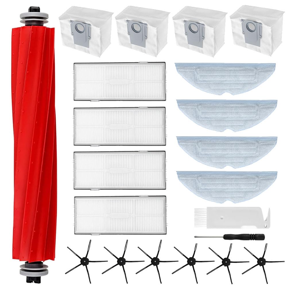 Homsun21-piece accessory set for Roborock S7+, S7 Plus, S7 MaxV, S7 Maxy Ultra, G10s Pro, 1 main brush, 4 wipes, 6 side brushes, 4 HEPA filters, 6 dust bags, robot vacuum cleaner spare parts