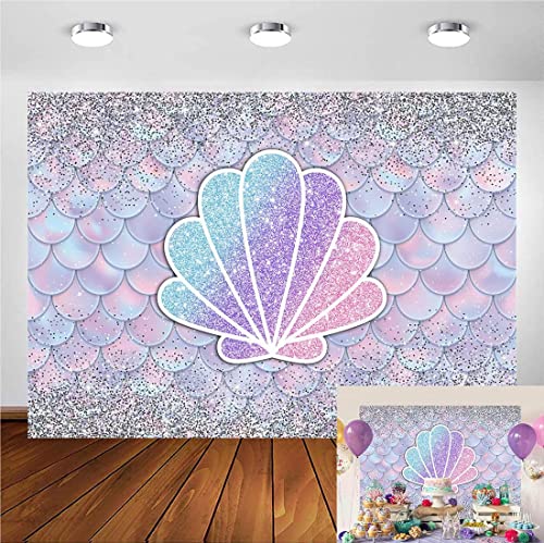 Avezano Telón de fondo de fotografía de sirena con purpurina, escamas de sirena, decoraciones...