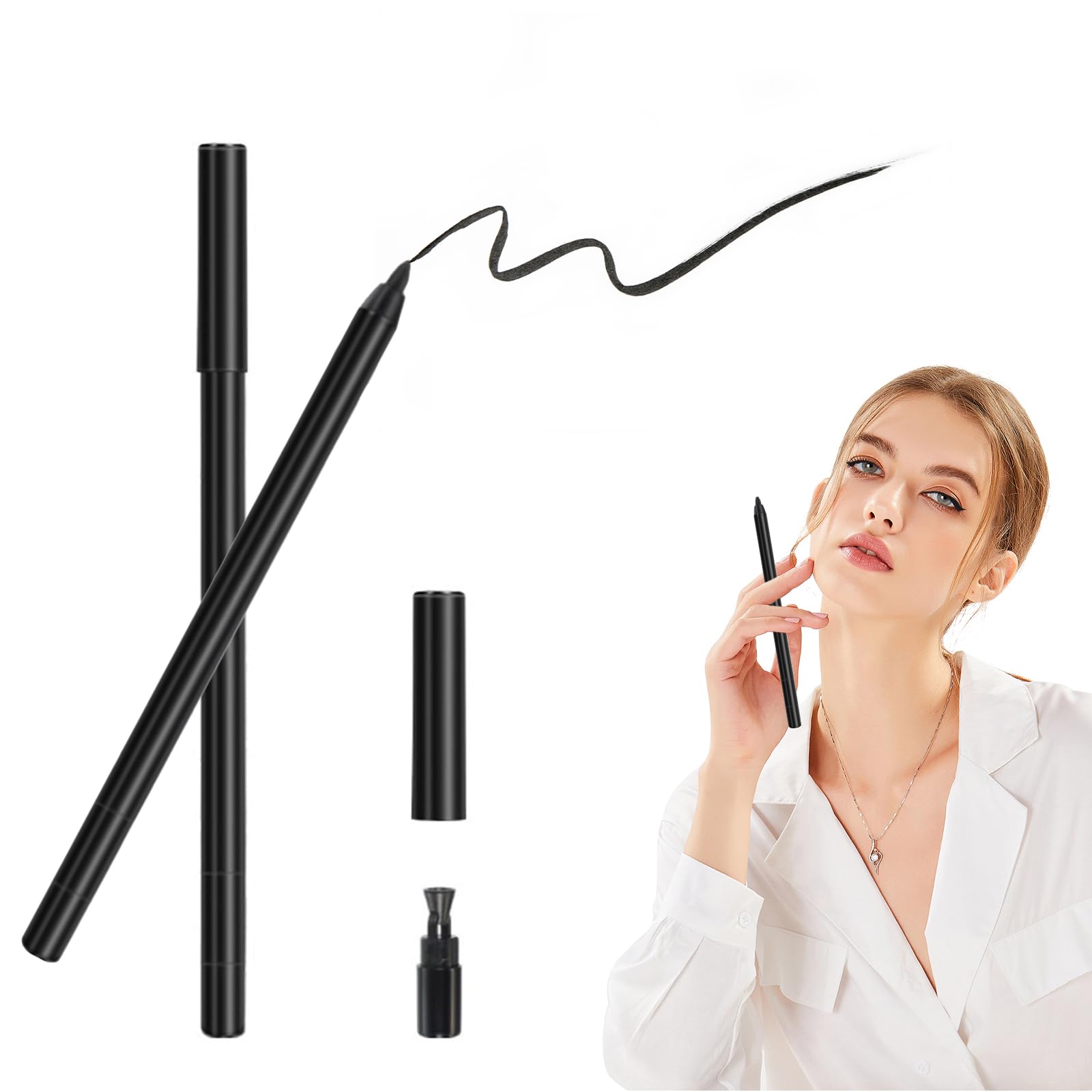 HebterrkaLong-lasting eyeliner pen, design with round tip, waterproof, sweat and smudge-proof precision eyeliner for all-day use