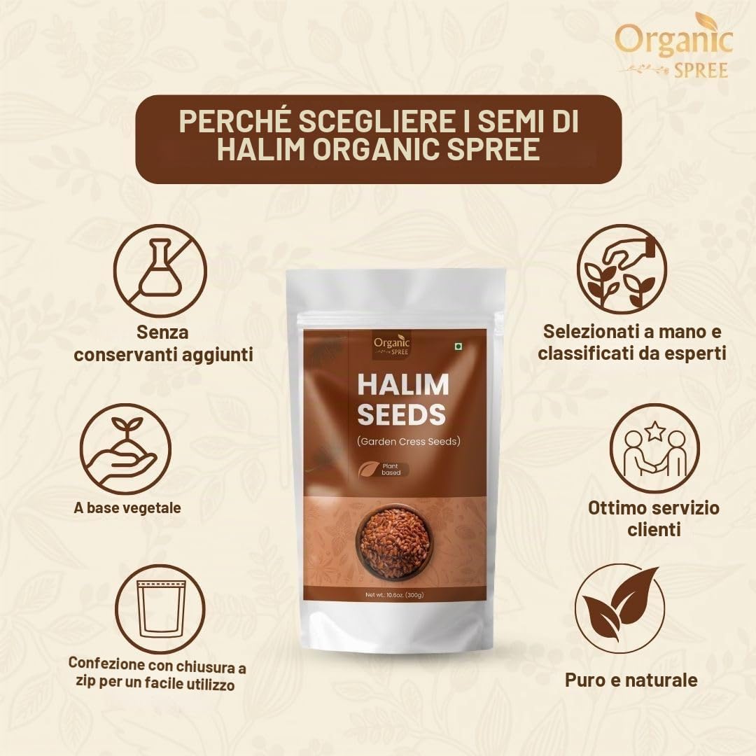 Semi di Halim Spree Biologici 300gm (10.6oz) Garden Cress - Semi di crescione da giardino - Aliv Seeds Puro e Naturale
