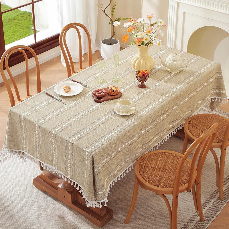 Mantel de algodón y lino rectangular con borlas decorativas para mesa de centro 3