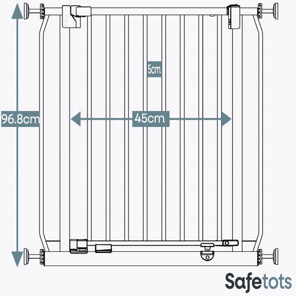 Safetots Barrera Extra Alta Elite de Seguridad para Bebés, 65,5cm - 74,5cm, Blanca Mate, Extra Alta de 100cm de Altura, Barrera de Presión para Escaleras, Puerta de Seguridad para Bebés para Puertas