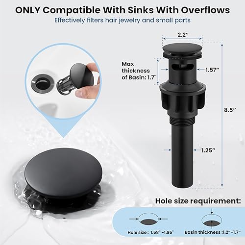 Miniatura 5 de Airuida Grifo de baño central de 4 pulgadas, grifo de lavabo de baño de 2 asas, grifo de tocador de baño de dos agujeros con drenaje emergente, 2