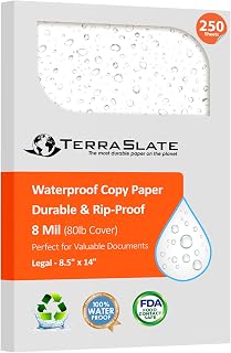TerraSlate Waterproof Laser Printer Paper – 8 MIL 8.5"x14", 250 Sheets, White – Tear & Smudge Proof, Heavy-Duty for Outdoor Use, Ideal for Printing, Copying & More