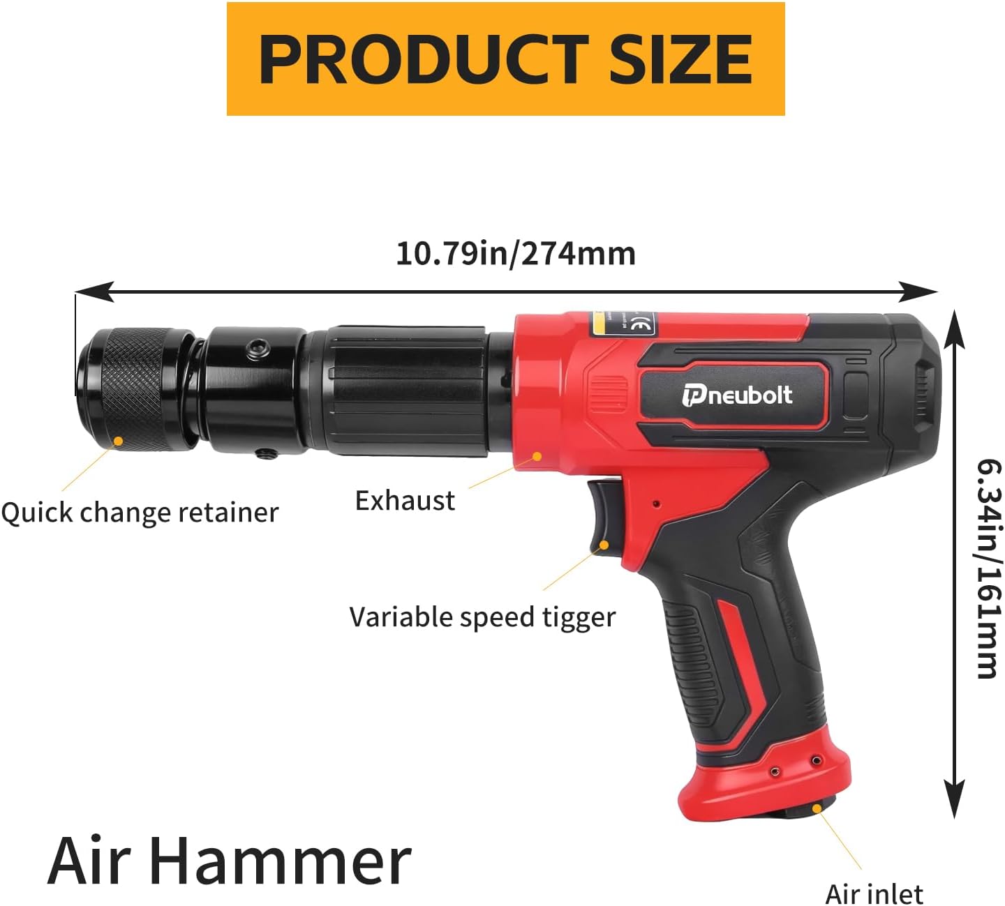Air Hammer Kit with 4-Piece Chisel Set & Case, 2500 BPM Pneumatic Hammer Set for Automotive Repair, Metal Working, Rust Removal & Home Garage