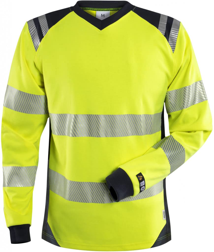 Fristads Flamestat - Camiseta de protección de advertencia para mujer, clase 3 7357 Tfl, Amarillo de alta visibilidad/azul, S