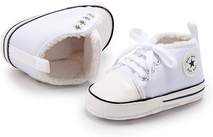 KIDSUN Unisex Baby Boys Girls High Top Sneaker Soft Anti-Slip Sole Newborn Infant First Walkers Canvas Denim Shoes