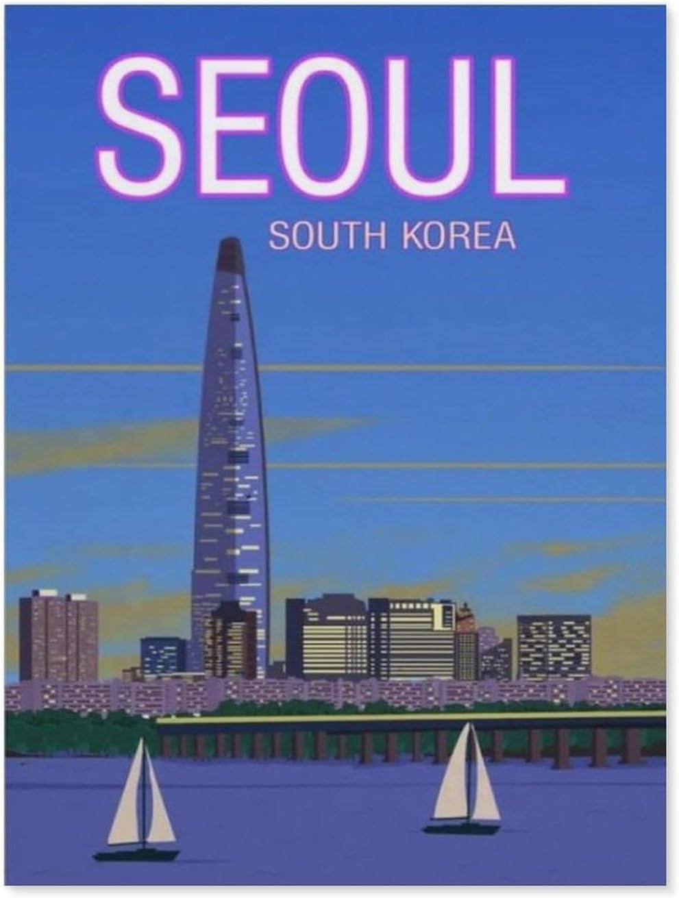 hdksyhsu Paint by Numbers for Adults Beginner,Seoul Vintage Travel Poster,DIY Oil Painting Kit on Canvas with Paintbrushes and Acrylic Pigment, Arts Craft for Home Wall Decor(20x30cm-AG60