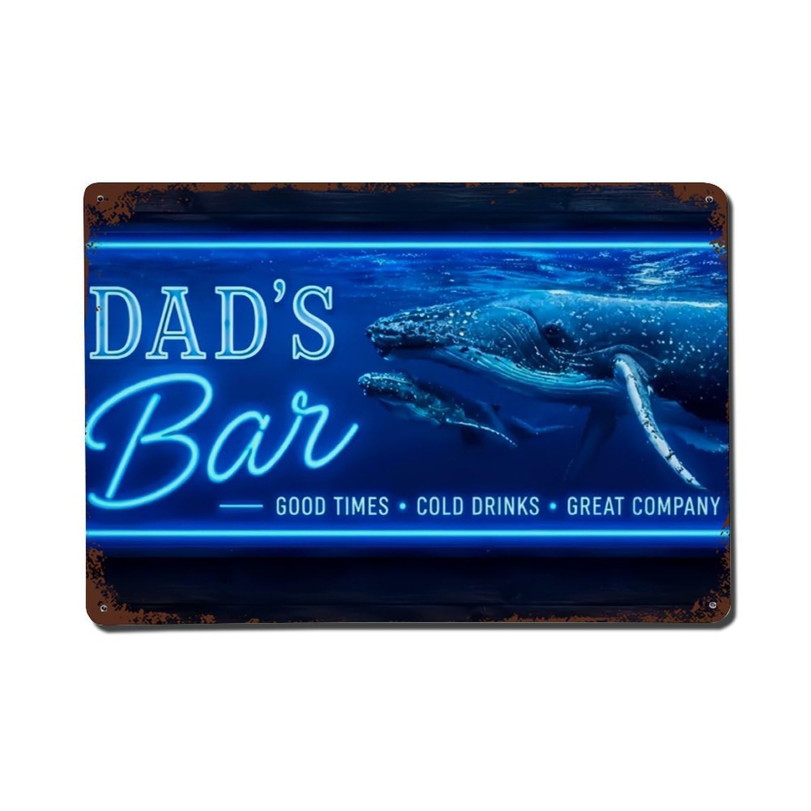 Dad's Bar Whale Neon Style Vintage Metal Sign Vintage Aluminium Metal Sign, Retro Wall Decor for Home, Bar, Garage & Farmhouse 20x30cm