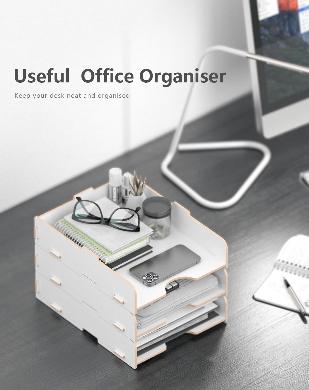KUBDPQOR Corbeille à Courrier Métal Blanc - Porte Lettres Élégant Avec Ouvre-Lettre Et Clips