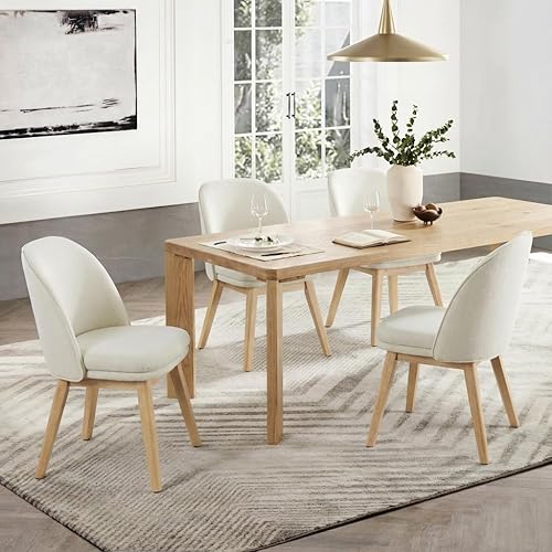 Vista 21 de Sillas de comedor tapizadas modernas con respaldo alto, sin brazos, de rendimiento en tela para comedor y cocina, color gris claro, juego de 4