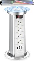 Vista 8 de BTU Pop Up Outlet for Countertop, Receptacle Power Strip with USB C & 4 AC Outlet, Pull Popup Outlet Recessed Power Socket with 10W Wireless Charger