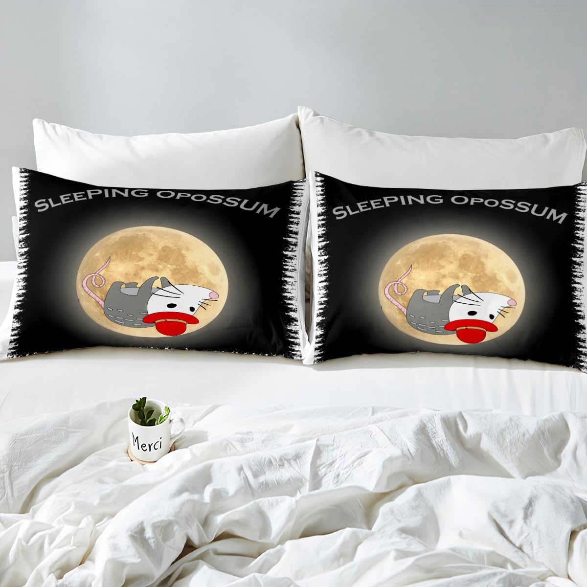 Homemissing Set di lenzuola per letto singolo con opossum, per bambini, donne, uomini, ultra morbide, idea regalo, set di biancheria da letto con grazioso opossum (lenzuolo piatto+lenzuolo con angoli