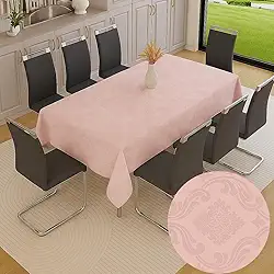 Toalha De Mesa Jacquard Jantar Festa Decoração Tecido Texturizado Dona Delicada Impermeável (ROSA - 6 LUGARES - 2,00m x 1,40m)